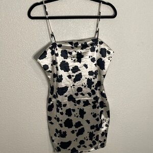 Silky Black and White cow print Mini Dress